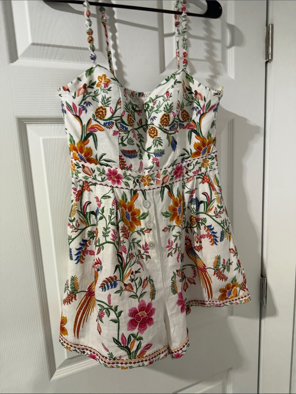FARM Rio White Floral Embroidered ROMPER